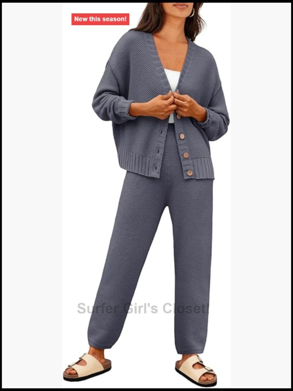 2 Piece Cardigan Pants Set Lounge Set Long Sleeve Button Down Sweater Set